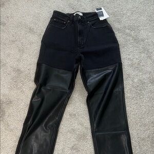 Abercrombie & Fitch Black Straight Leg Jeans with Leather Panels